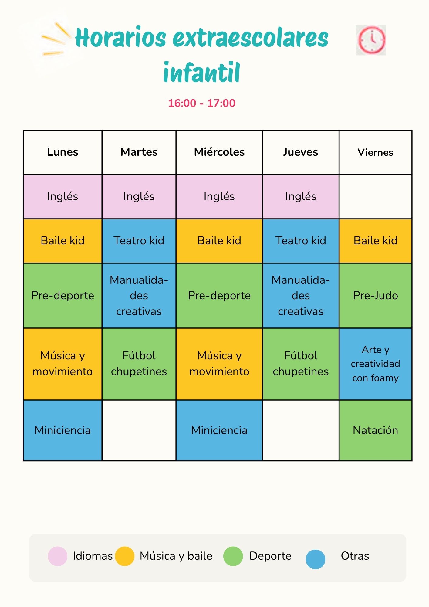 Horarios extraescolares infantil
