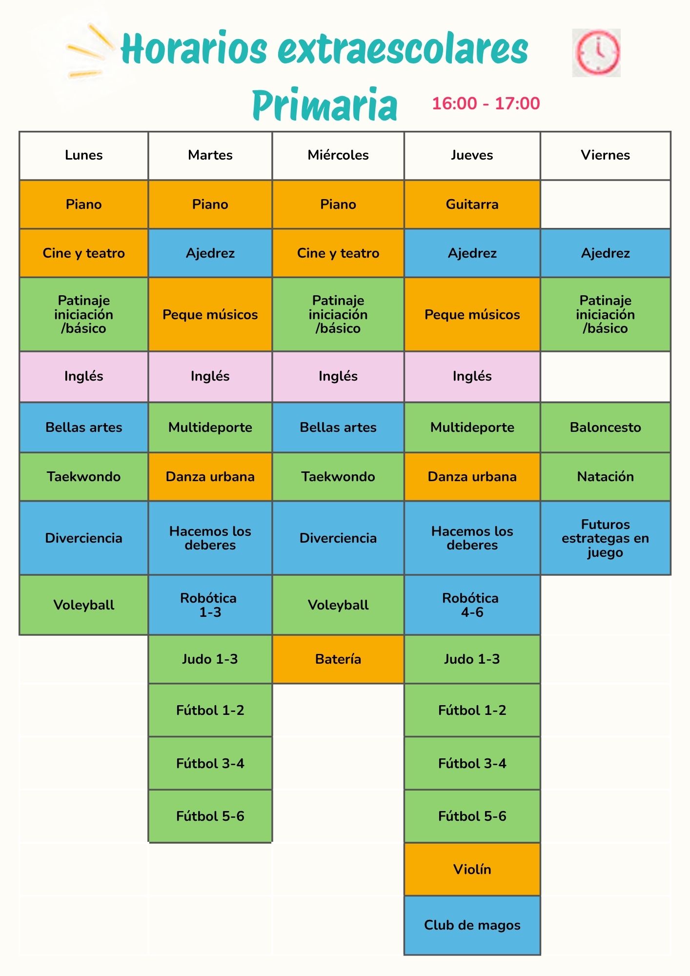 Horarios extraescolares primaria
