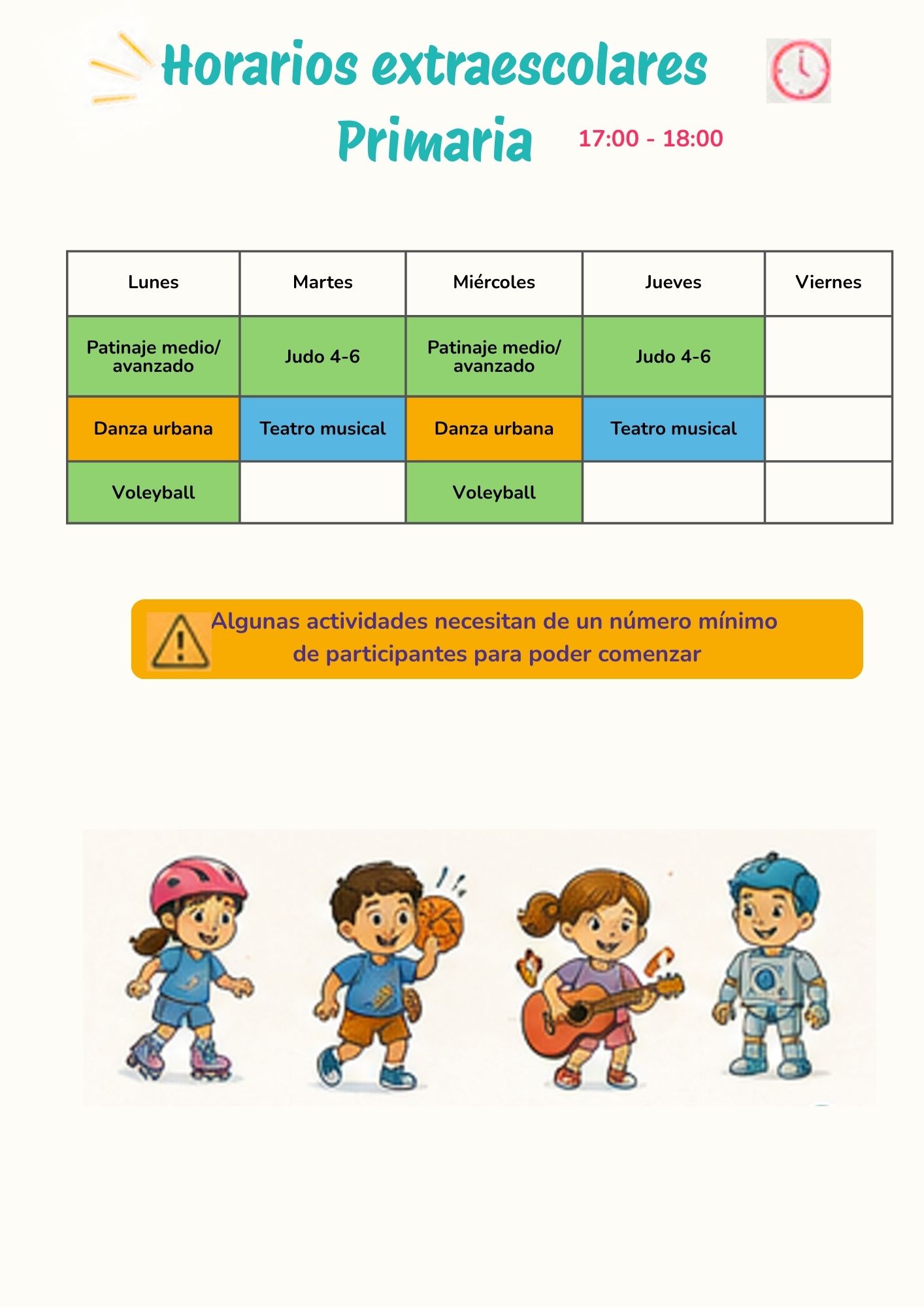 Horarios extraescolares primaria